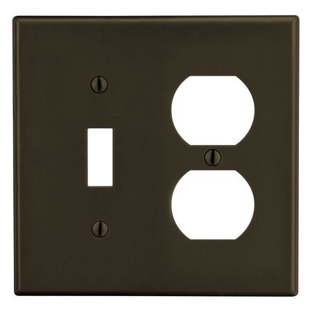 HUBBELL WIRING DEVICE-KELLEMS Wallplate, Mid-Size 2-Gang, 1) Duplex 1) Toggle, Brown PJ18